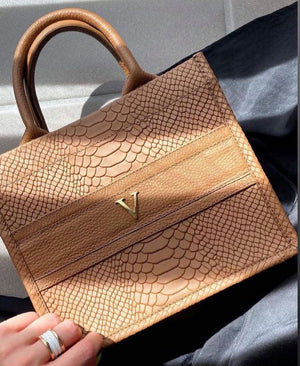 Camel Python Embossed Travel Tote
