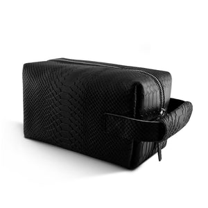 Black Python Silver Zipper Toiletry Bag