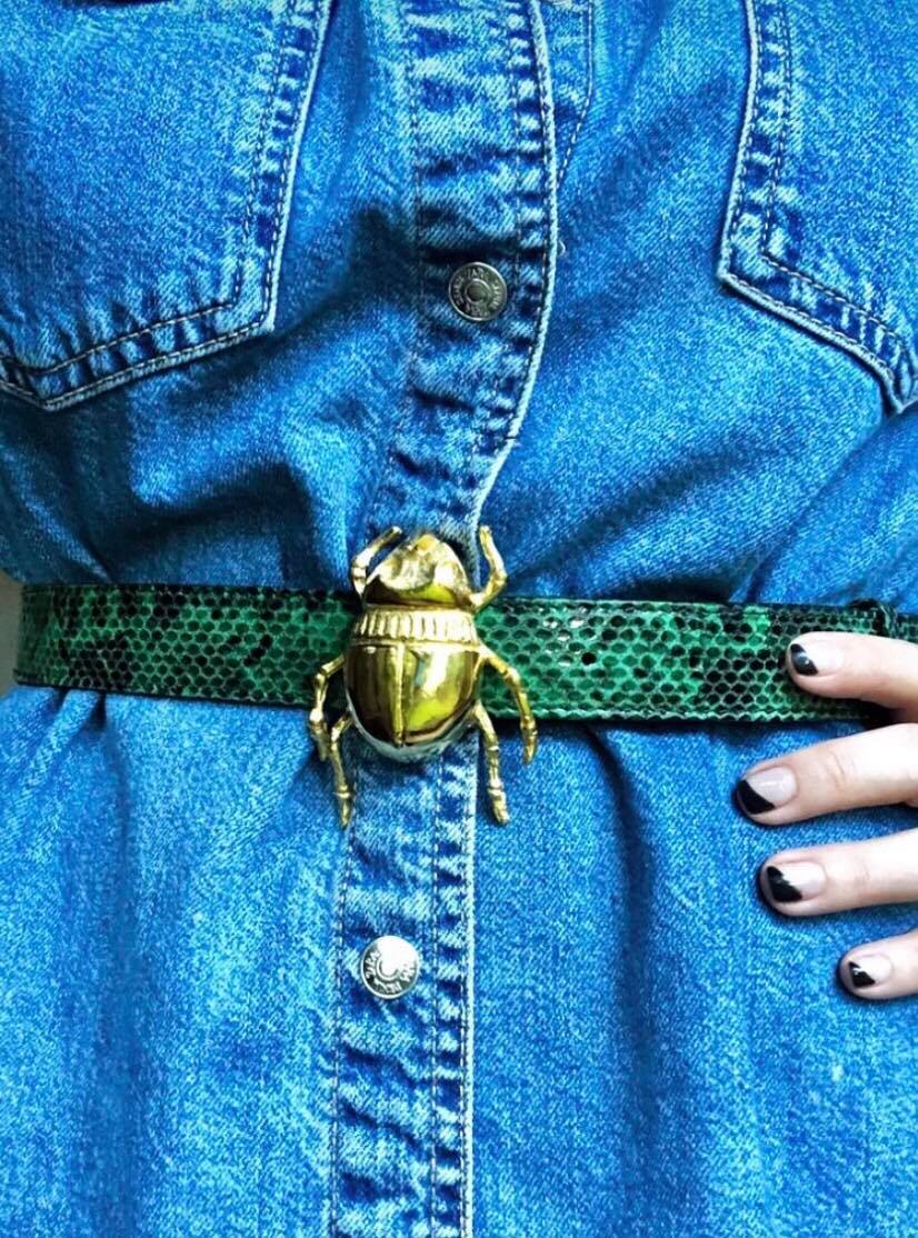 Good Luck Beetle Green Snake Leather Belt