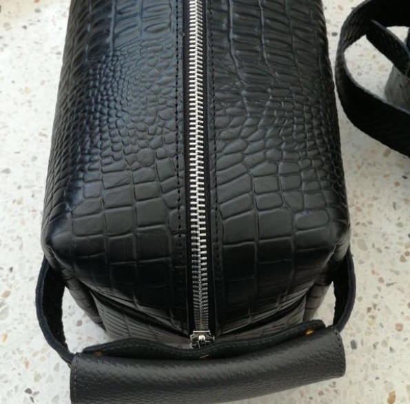 Black Crocodile Silver Zipper Toiletry Bag