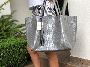Silver Python Large Tote