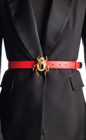 Good Luck Beetle Red Leather Belt
